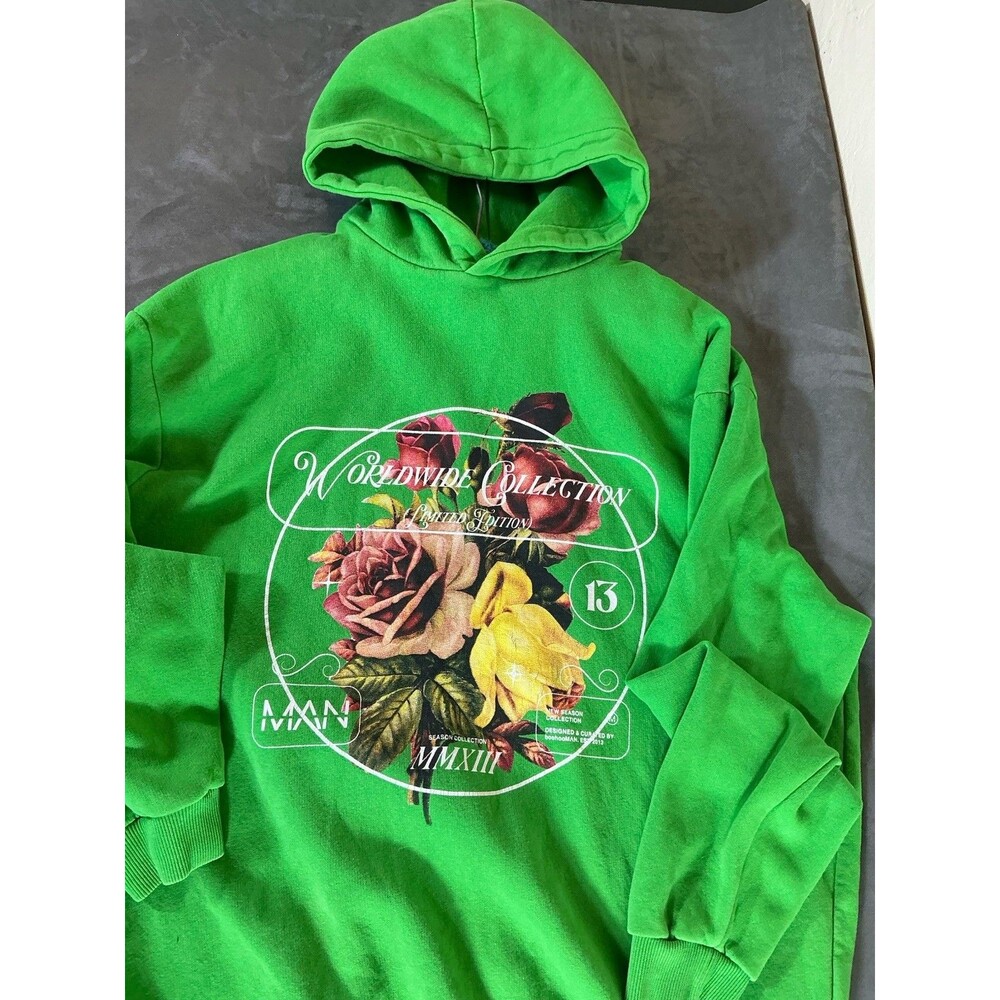 Boo Hoo Man Hoodie Green Worldwide 2013 Collection Men’s L Roses Pull Over
